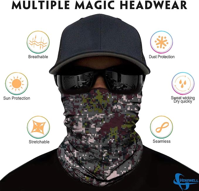 Venswell Neck Gaiter Face Mask Men Women, Seamless Bandana Rave Face Cover - Image 2