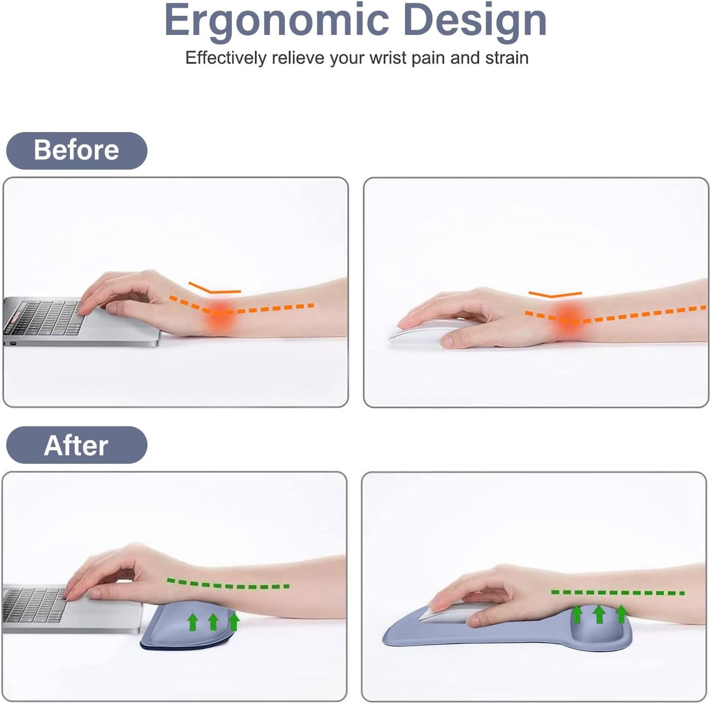 MOSISO Wrist Rest Support for Mouse Pad & Keyboard Set, Ergonomic Mousepad Non-Slip Base Home/Office Pain Relief & Easy Typing Cushion with Neoprene Cloth & Raised Memory Foam, Lavender Gray