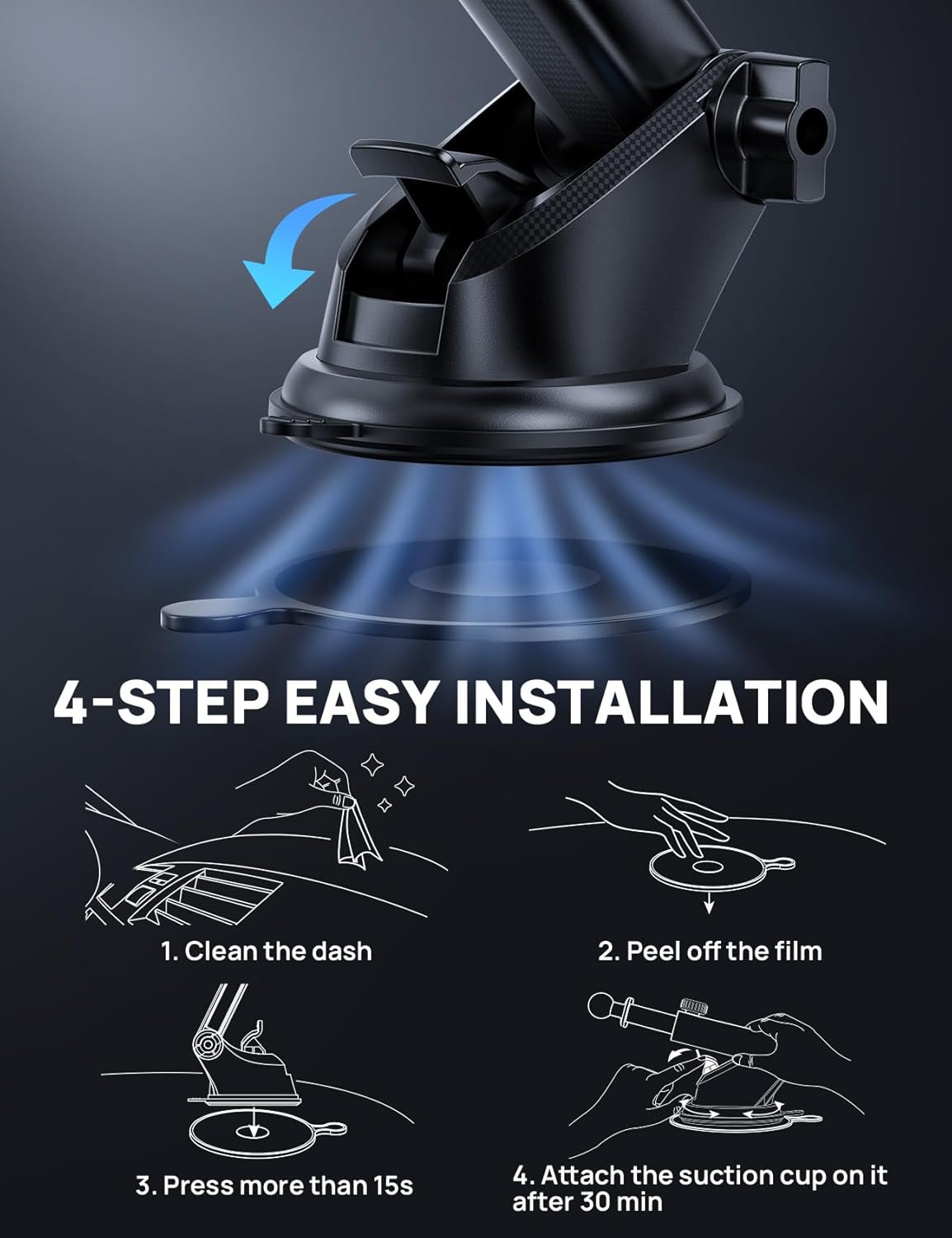 [2025 New] Dashboard Phone Holders for Your Car (+Air Vent Clip) [Military Grade Stable] , Car Cell Phone Holder, Rotatable Suction Cup Car Phone Mount for All Phone (Champagne)