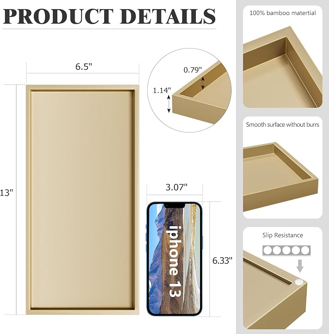 ZHWS Gold Bathroom Vanity Tray for Countertop Perfume Makeup Jewelry Candle - Image 5