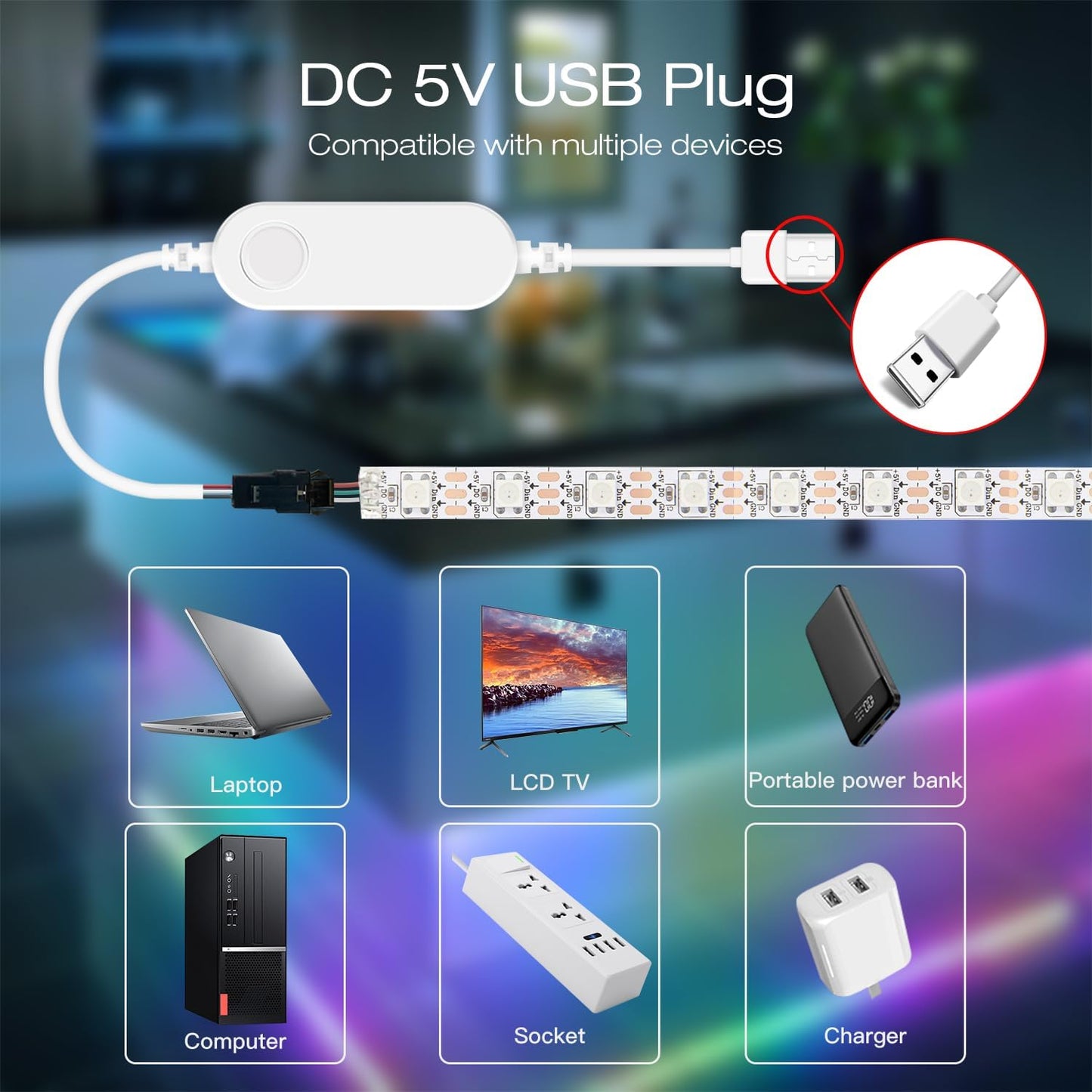 GLEDOPTO WLED ESP32 Mini LED Strip Controller RGB IC Digital with Mic Music Sound Mode DC5V USB Dynamic WS2811 WS2812 WS2812b WS2814 WS2815 SK6812 Addressable LED Strip