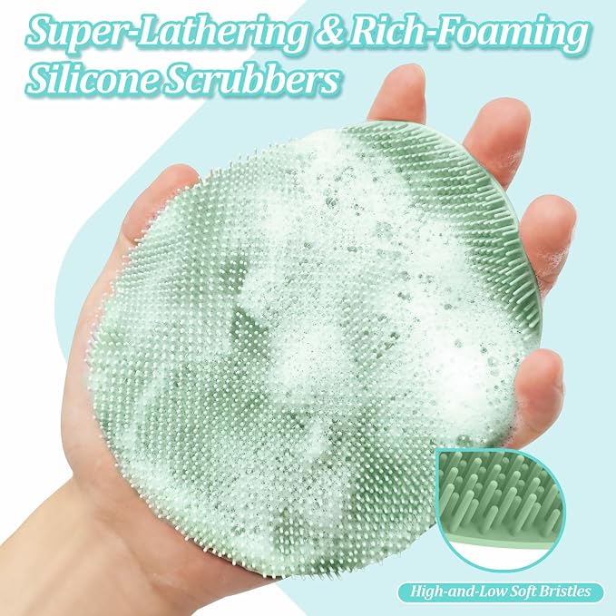 Silicone Back Scrubber & Bath Glove Set 2PCS, 13.4'' Gentle Shower Back Scrubber - Image 4