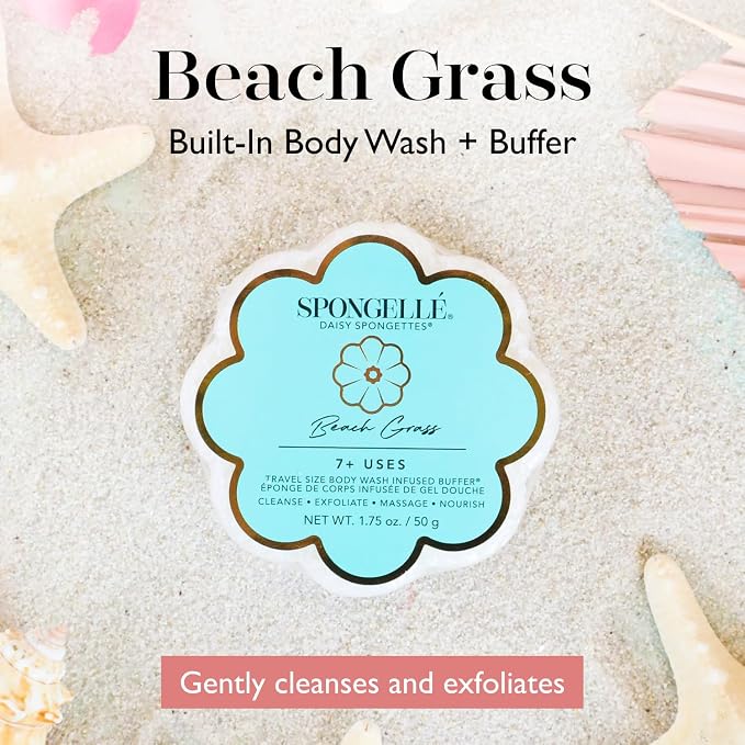 Spongellé Beach Grass Daisy Spongette Bath Sponge | Built-in Body Wash & Body - Image 2