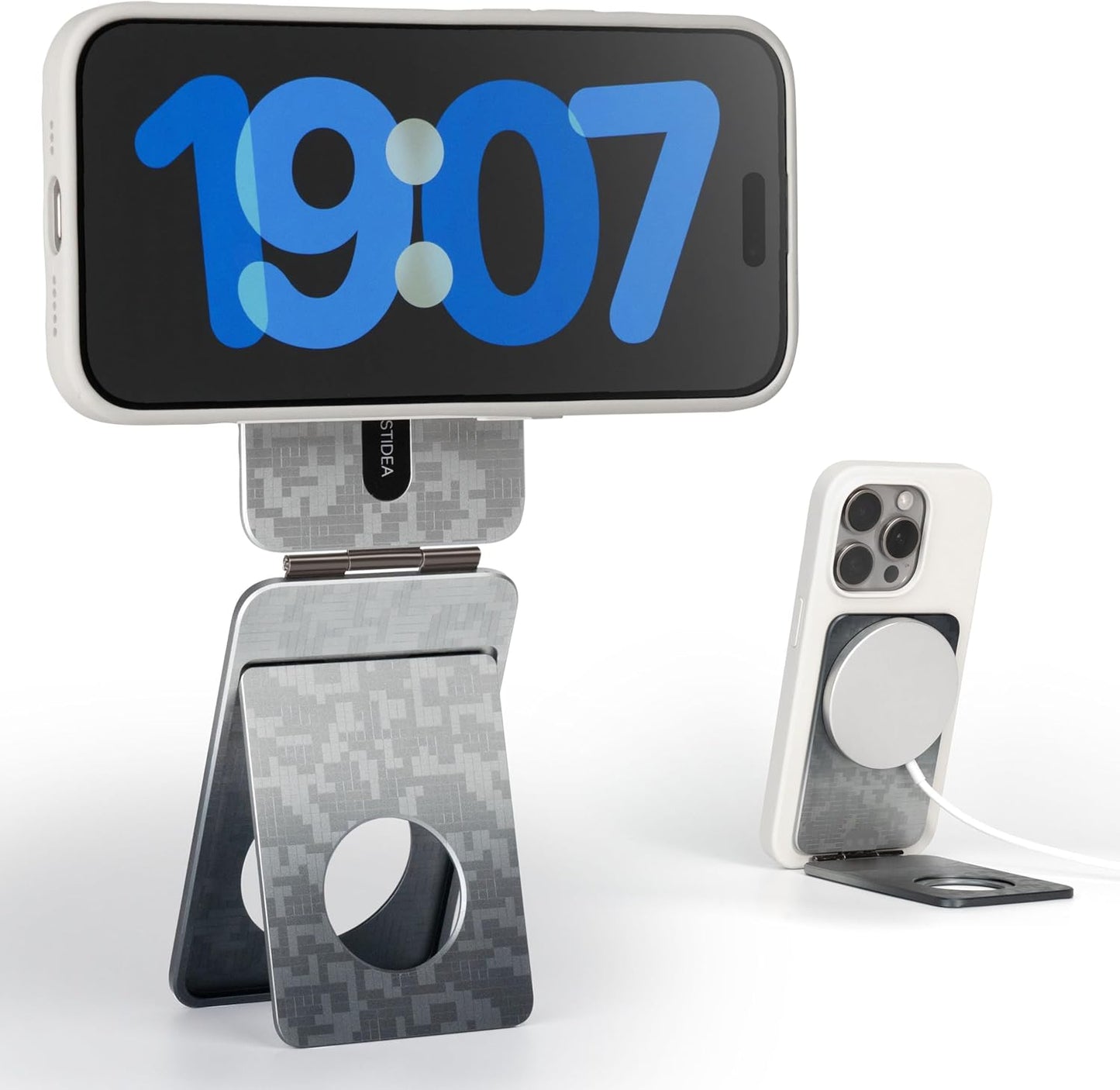 Phone Tripod Stand, Aluminum Alloy Mini Tripod Compatible with Magsafe iPhone 16/15/14/13/12 Series, Foldable Strong Magnetic Phone Stand, Mult-Angle Adjustment Selfie Stick (Mosaic Grey)