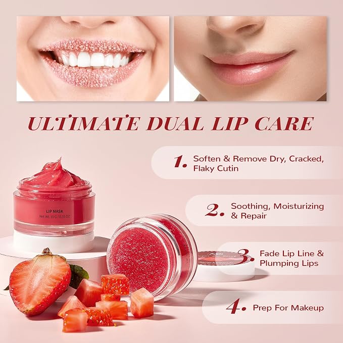 Lip Scrub & Lip Mask Set, Overnight Treatment Lip Care Products, Mothers Day - Image 3