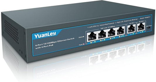 YuanLey 9 Port PoE Switch with 2 Port 10/100Mbps Ethernet Uplink, Unmanaged 11 Port 802.3af/at 120W Power PoE+ 100Mbps Network Switch, Vlan, Extend 250m, Fanless, Rackmount Plug and Play