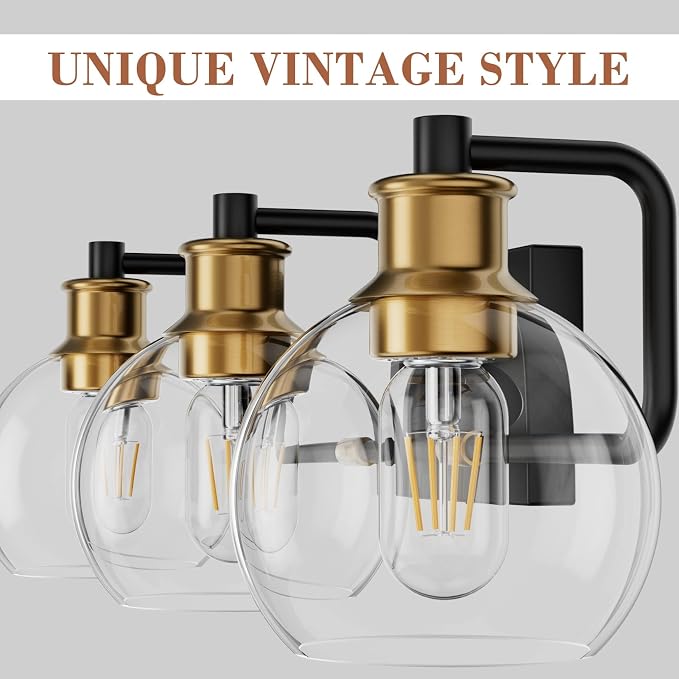 Tipace Black & Gold Vintage Bathroom Vanity Light Fixtures Over Mirror Glass - Image 2