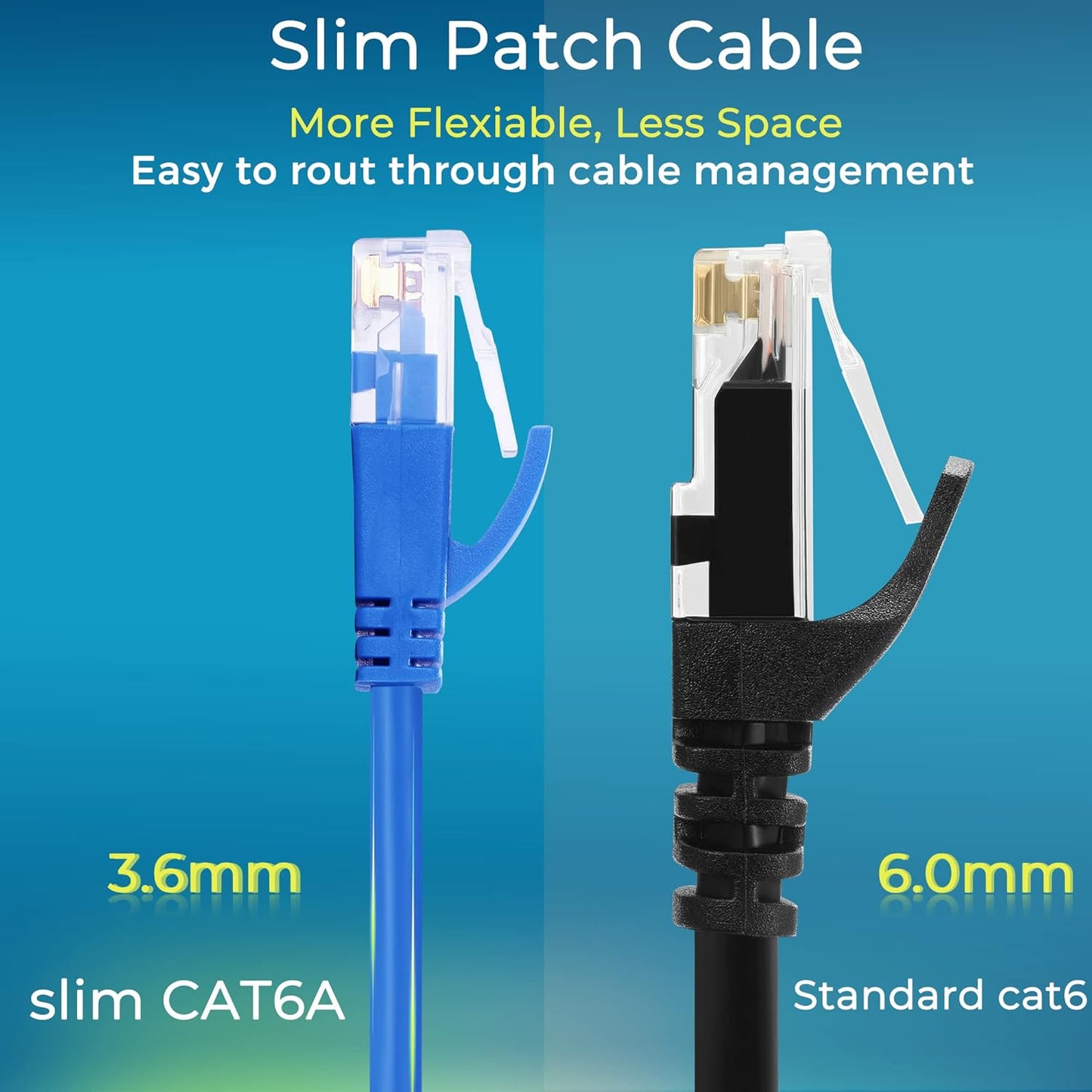 Rapink Patch Cables Cat6a 1ft (50 Pack) Slim, Cat6a Ethernet Patch Cable 10G Support, Snagless Cat 6 Patch Cable for Patch Panel to Switch, Flexiable Cat 6a Ethernet Cable with Gold Plated