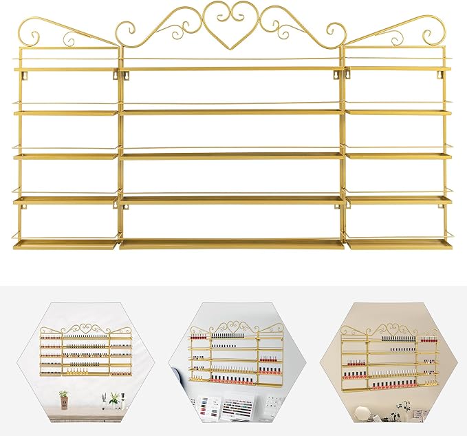 5-Tier Wall-Mounted Nail Polish Storage Racks Set of 3, Metal Cosmetic Display - Image 6