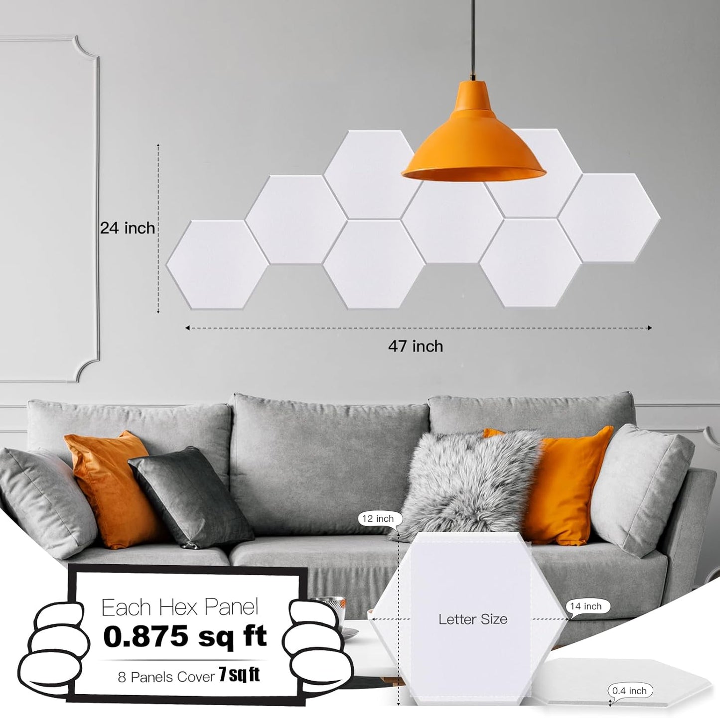Mollywell Hexagon Acoustic Panels, High Density, Soundproofing, Decorative Noise Reduction Felt Wall Tiles for Ceilings, Home Office & Gaming Room (White), 14×12×0.4 Inch