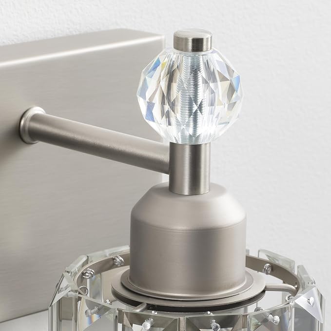 PRESDE 3-Light Crystal Bathroom Vanity Light, Brushed Nickel Bath Lighting Over - Image 4
