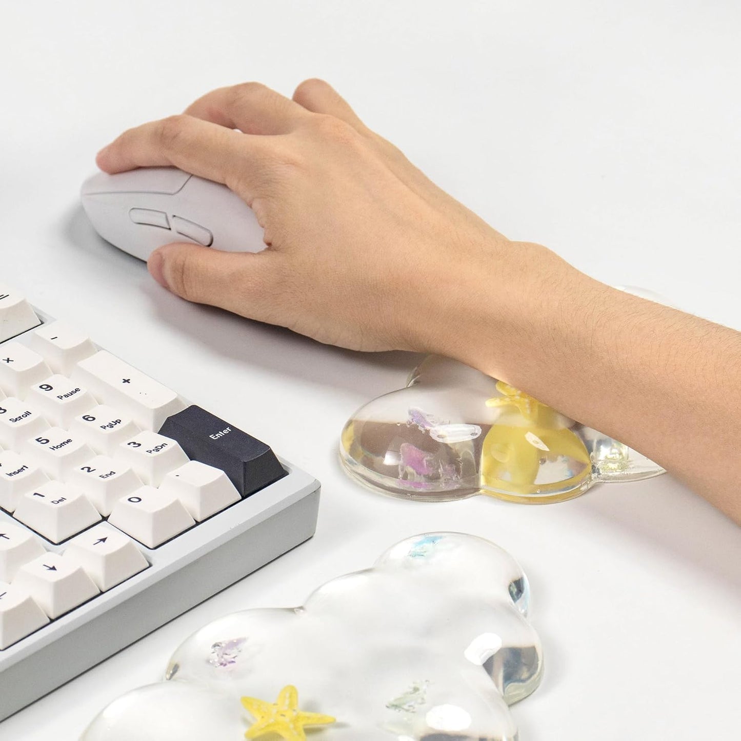 Gel Keyboard and Mouse Wrist Rest Set – Clear Cloud Wrist Rest for Computer Keyboard 60%/68%/75%, Comfort & Support for Typing and Gaming (Cute Starfish)