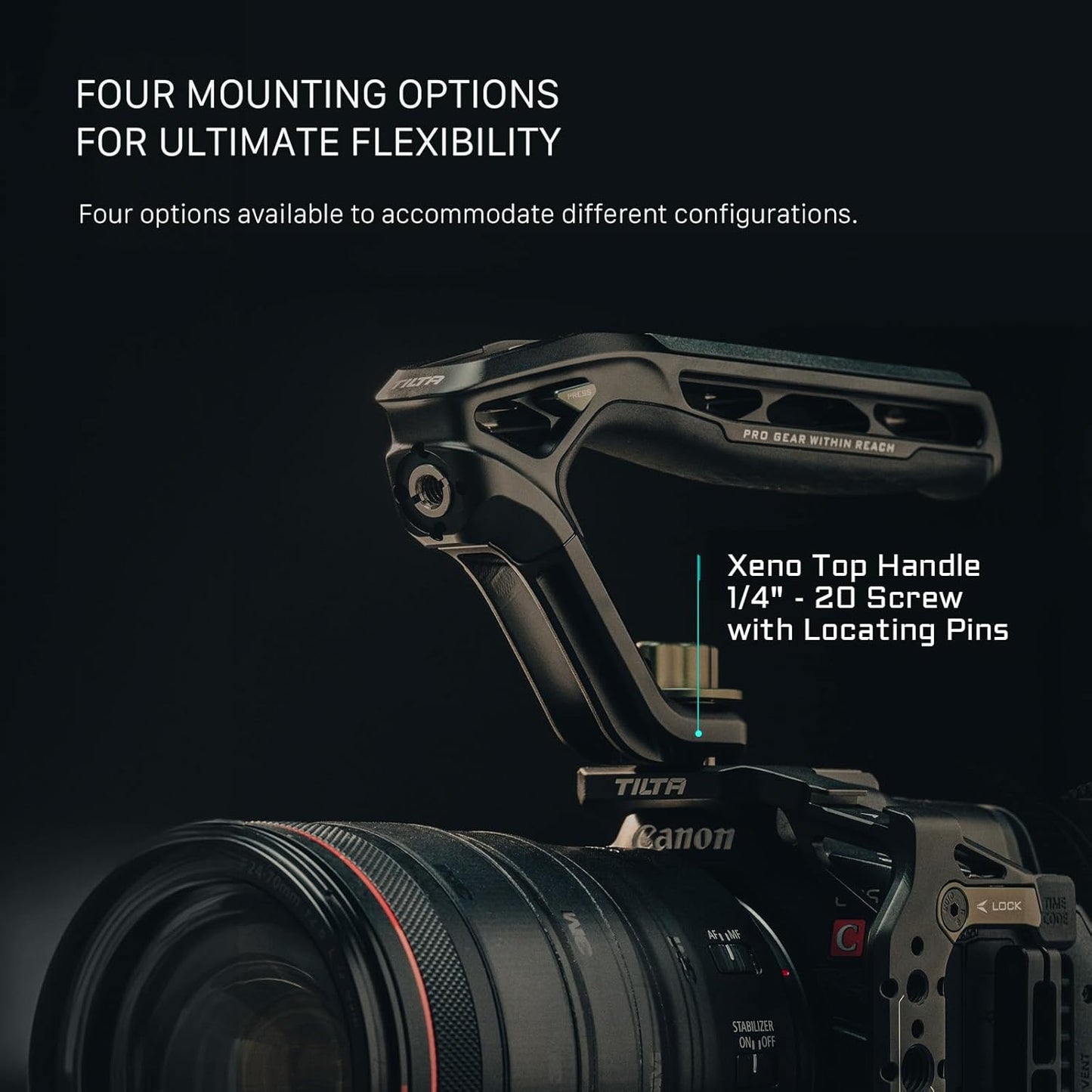 Tilta Xeno Top Handle for Filmmakers & Cameras-Titanium Gray | Aluminum Alloy and Silicone Build | 1/4″-20 Threads w/Locating Points | Safety Release Pin | Comfortable Handling (Dual 1/4"-20)