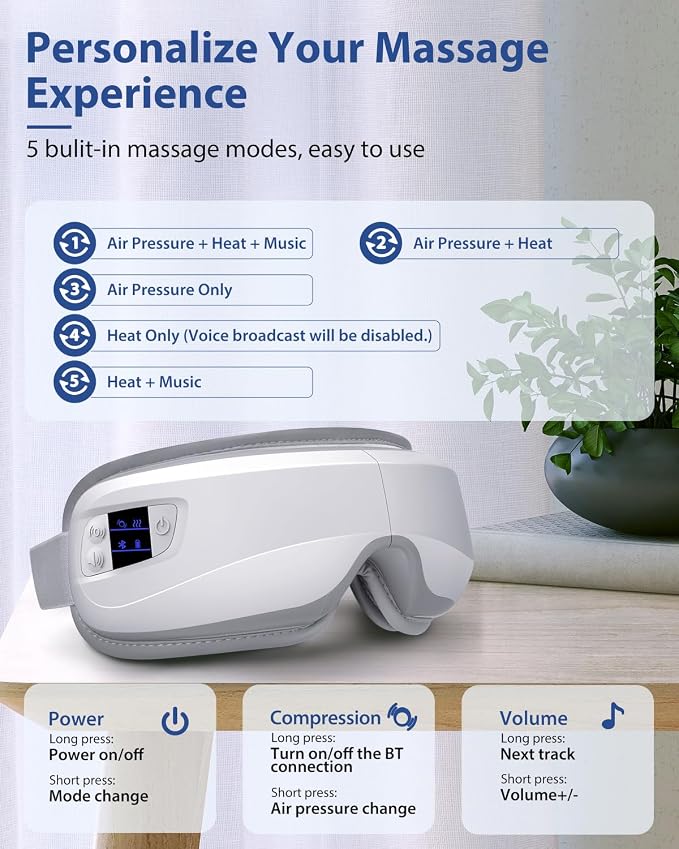 Eye Massager with Heat & Bluetooth Music, Mothers Day Birthday Gifts - Image 4