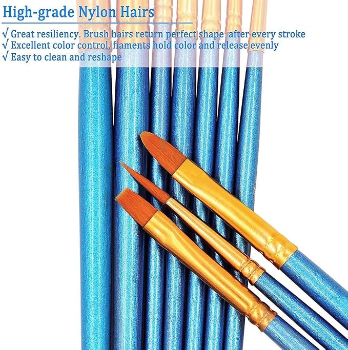 BOSOBO Pointed-Round Paint Brush, 4 Sets of 10 Pieces Fine Tip Nylon Hair - Image 4