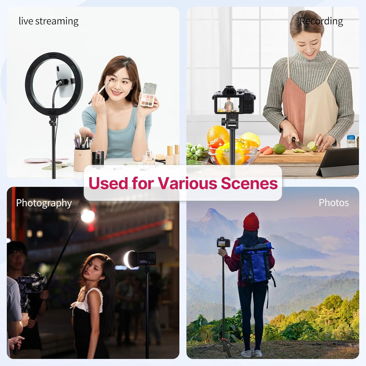 VIJIM MT-79 Extendable Photography Light Stand, 81" Portable Adjustable Light Tripod with 1/4" Screw, 360° Ball Head Camera Phone Tripod for Continute Output Lighting, Webcams, Cameras,for Pocket3