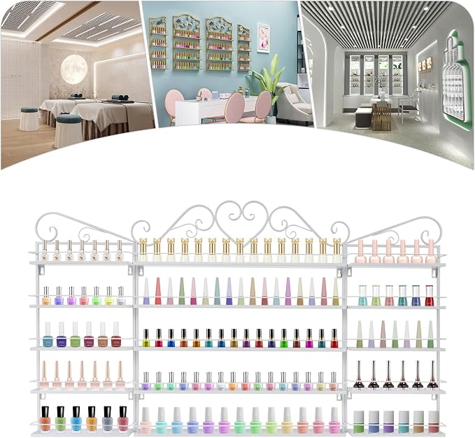 5-Tier Wall-Mounted Nail Polish Storage Racks Set of 3, Metal Cosmetic Display - Image 5
