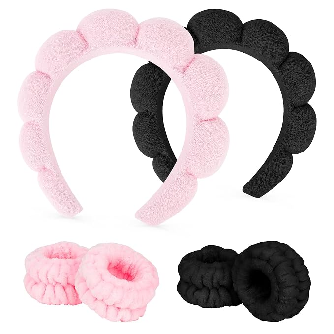 6Pcs Spa Headband and Wristband set, Terry Cloth Skincare Makeup Headbands by ACO-UINT
