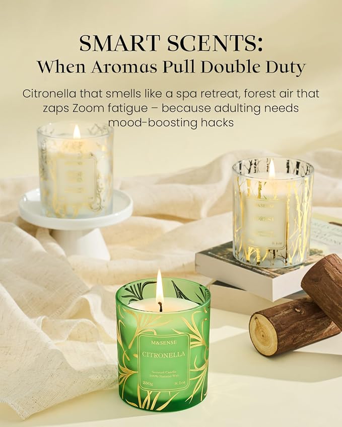M&SENSE Fresh Linen Scented Vegan Soy Candles, Non-Toxic Subtle Aroma, 8.1oz - Image 8