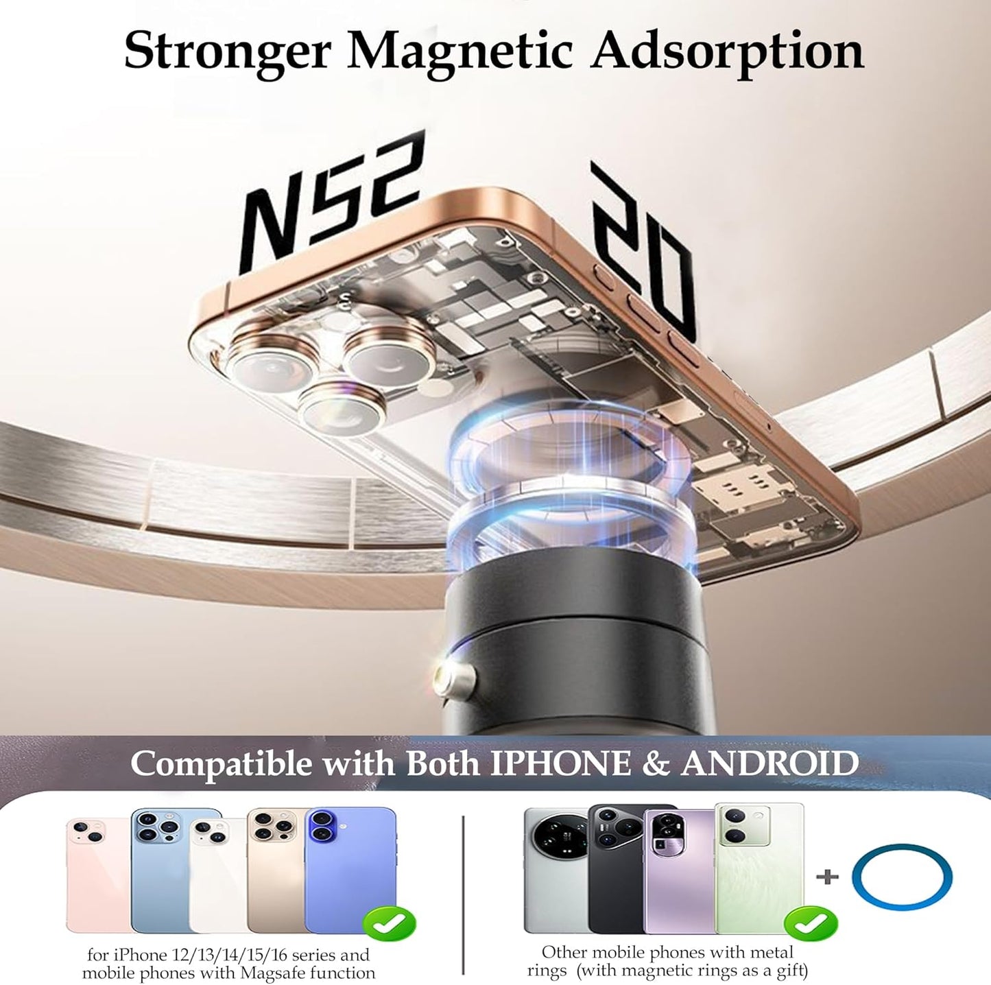Foldable Vacuum Magnetic Suction Phone Holder,Retractable Magnetic Car Holder,Hands-Free Portable Multifunctional Vacuum Suction Phone Mount for Car, Mirror, Gym, Kitchen (Pink)
