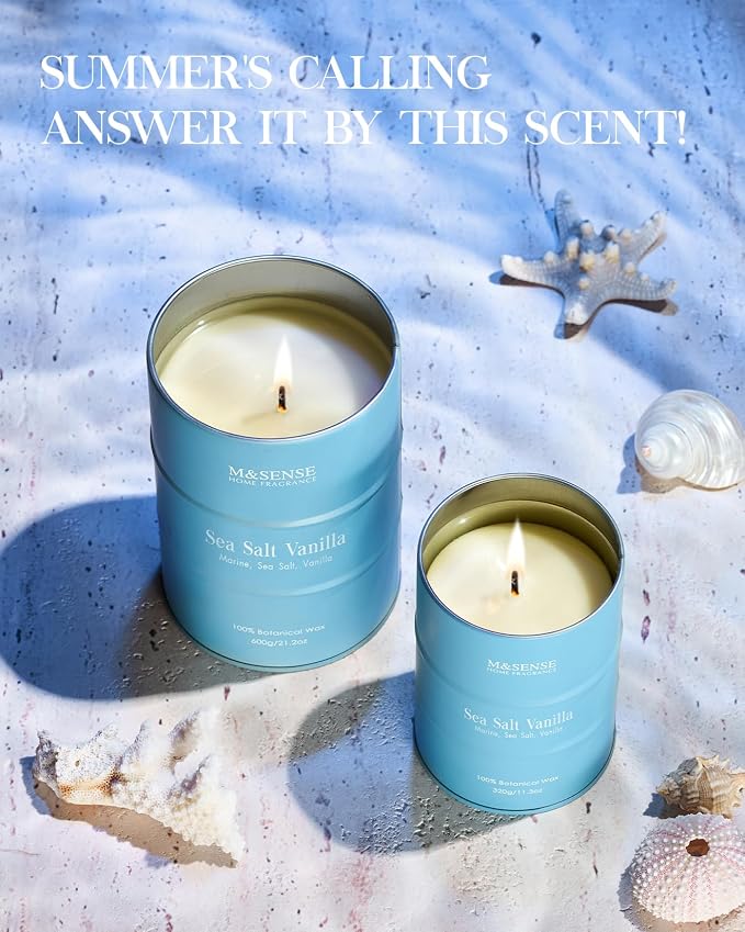 M&SENSE Sea Salt Vanilla Scented Candles Large Beach Candle, Natural Soy Summer - Image 3