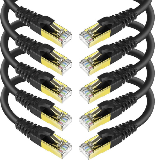 KASIMO CAT 8 Ethernet Cable 1 Feet, 10 Pack Black Shielded SFTP Internet Network Patch Cord, Heavy Duty High Speed LAN Cables w Gold Plated RJ45 Connector Professional for Router, Modem, Gaming