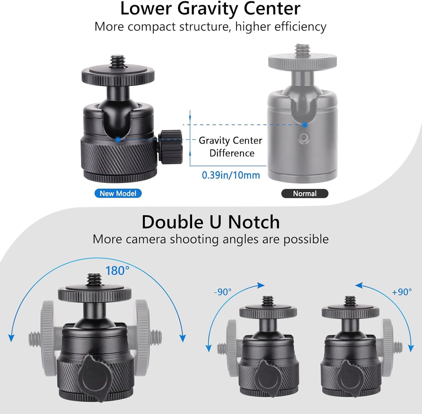 Mini Ball Head, CNC All Metal Aluminum Universal Panoramic Tripod Head Mount for Compact DSLR Action Cam Phone LED Ring Light Monopod Slider, 4.4lb Max Load