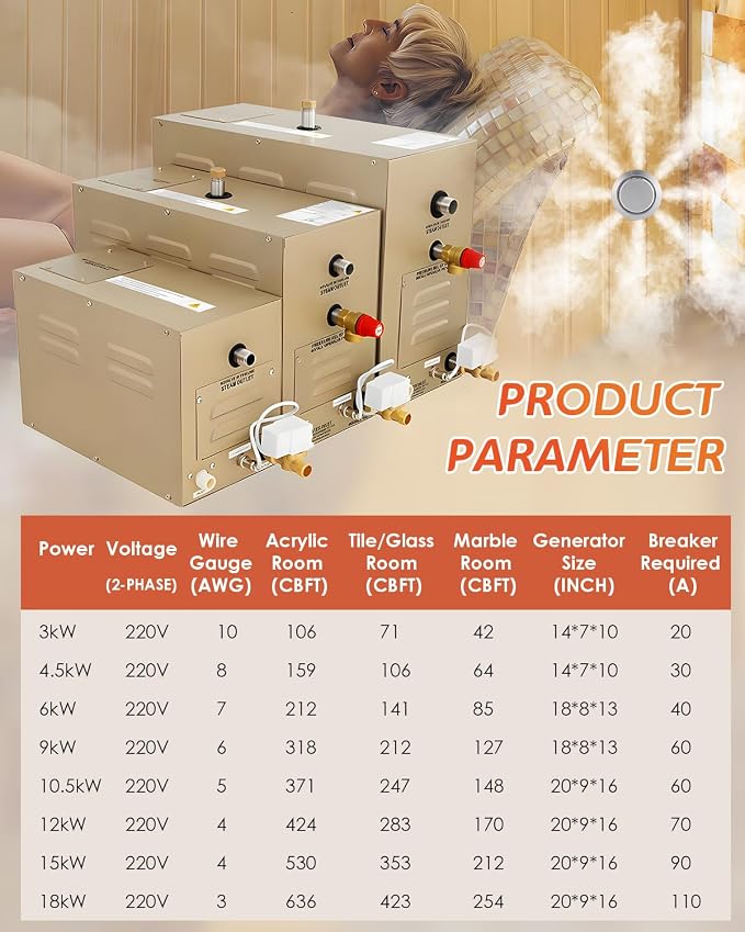 Steam Shower Generator Kit 3KW for Bath Sauna SPA, Self-draining System - Image 6