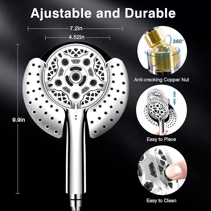 INAVAMZ Shower Heads with Handheld Spray Combo: 7.2" Rain Shower Head & - Image 6