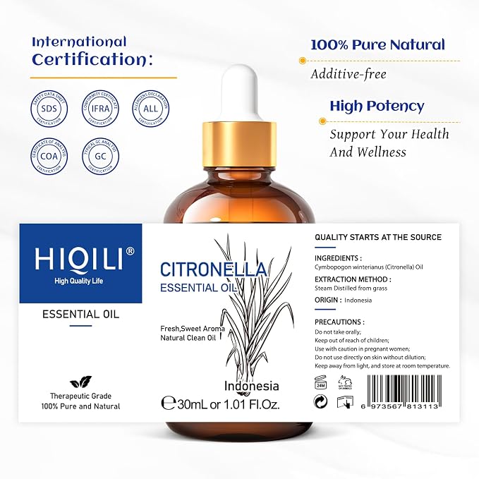HIQILI 1 Fl Oz Citronella Essential Oil, 100% Pure Undiluted - Image 7