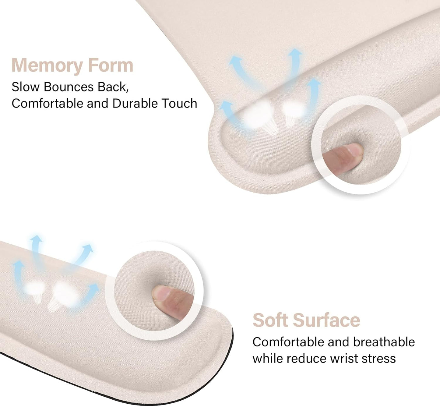 MOSISO Wrist Rest Support for Mouse Pad & Keyboard Set, Ergonomic Mousepad Non-Slip Base Home/Office Pain Relief & Easy Typing Cushion with Neoprene Cloth & Raised Memory Foam, Apricot