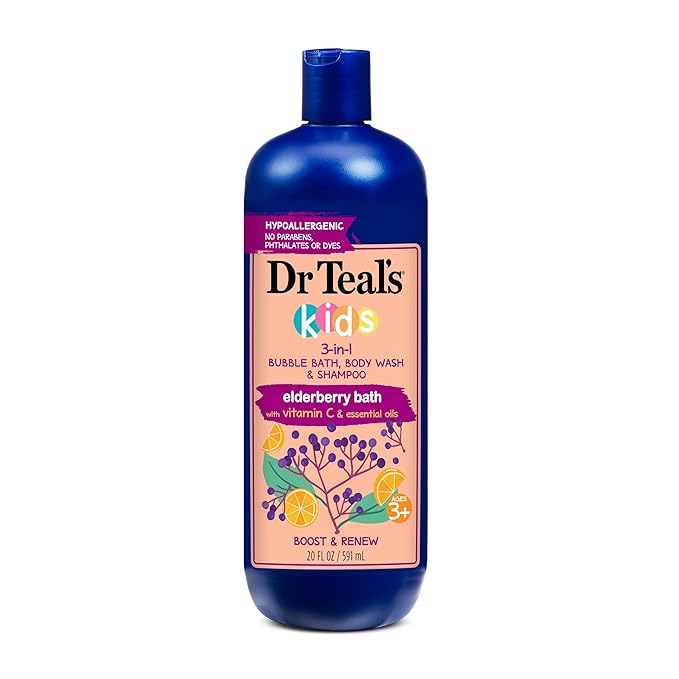 Dr Teal's Kids 3-in-1 Elderberry Bath: Bubble Bath, Body Wash & Shampoo by DrTeals