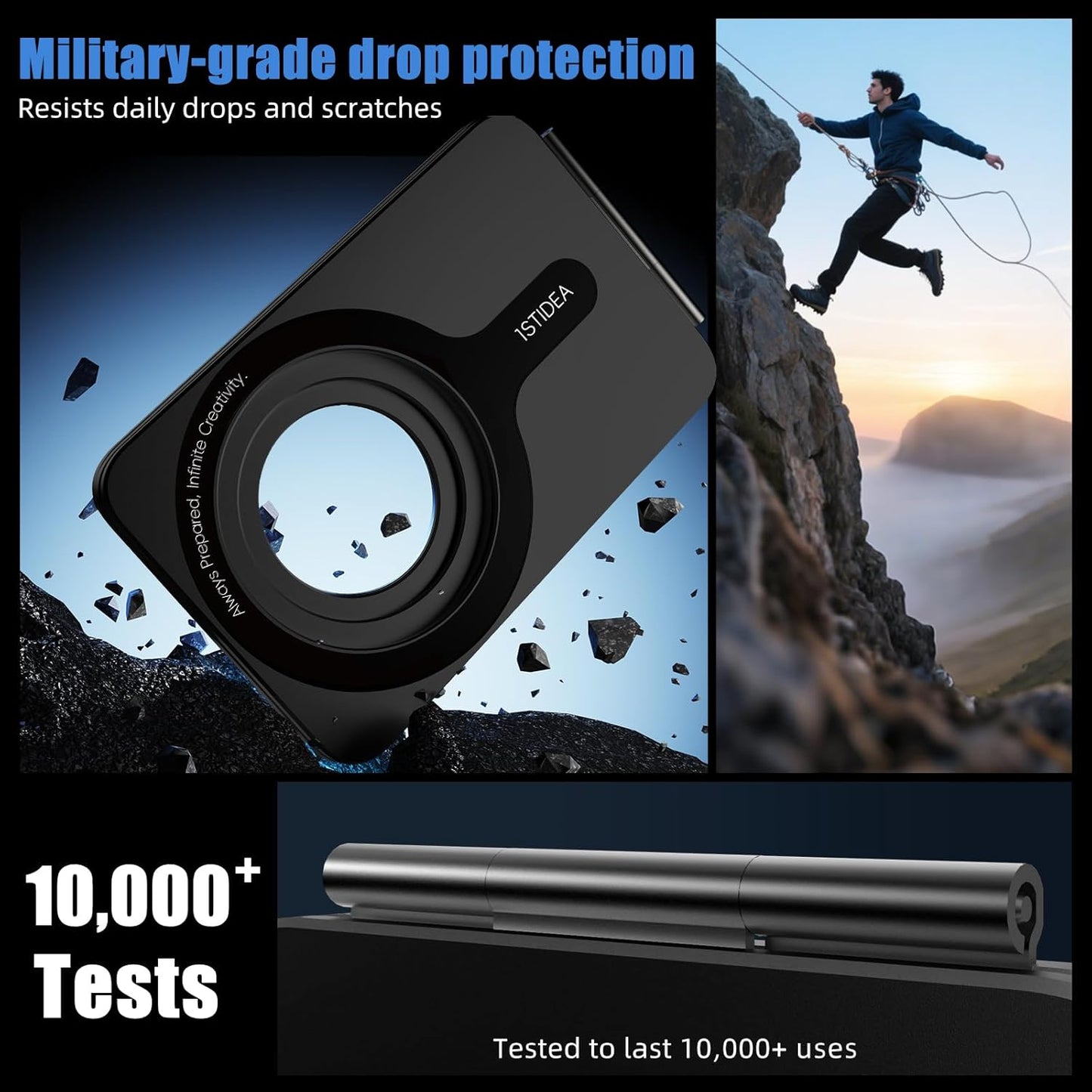 Magnetic Tripod for iPhone, Aluminium Phone Tripod Stand Compatible with Magsafe iPhone 16/15/14/13/12 Series, Foldable Strong Magnetic Phone Stand & Portable Phone Holder, Black