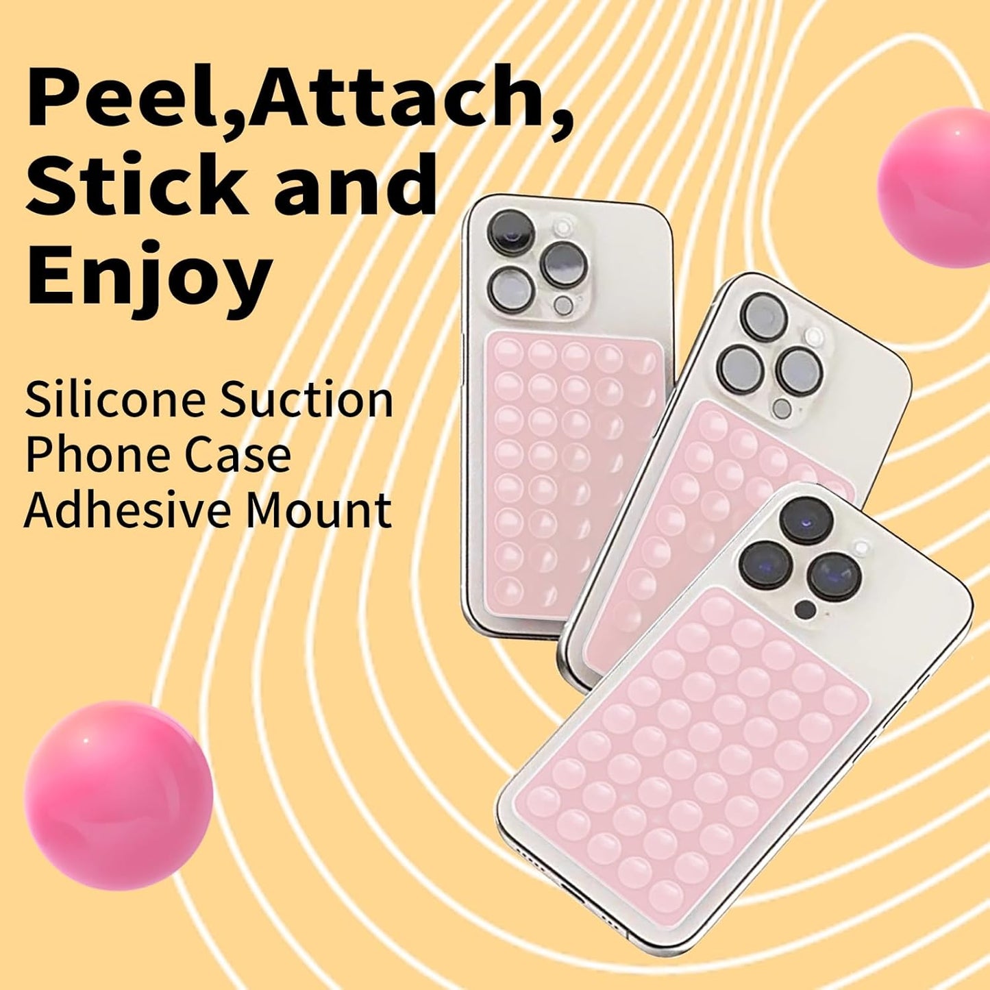 Double Sided Octo Buddy Suction Cup Phone Mount - Silicone Sticky Phone Grip with Higher Suction Power for Effortless Hands-Free Selfies & Videos, Octo Buddies Suction Phone case Suction Grip（pink）