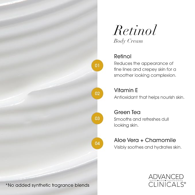 Advanced Clinicals Retinol Body Lotion + Collagen Cream Fragrance Free Face - Image 5