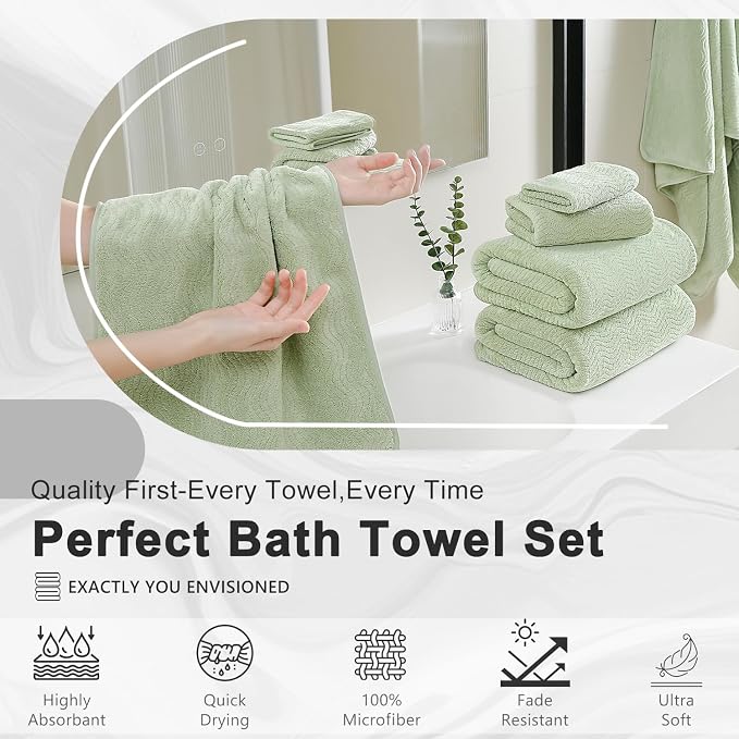4 Piece Extra Large Bath Towel 35"x70" Oversized Bath Sheet Green Bath Towel Set - Image 6