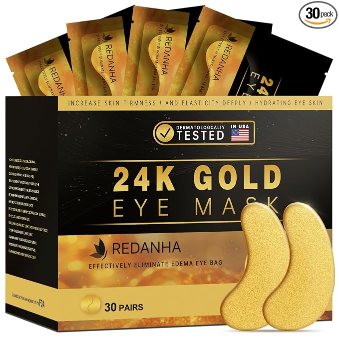 REDANHA 30 Pairs 24K Gold Under Eye Patches Face Masks Dark Circles Puffy Eye by REDANHA