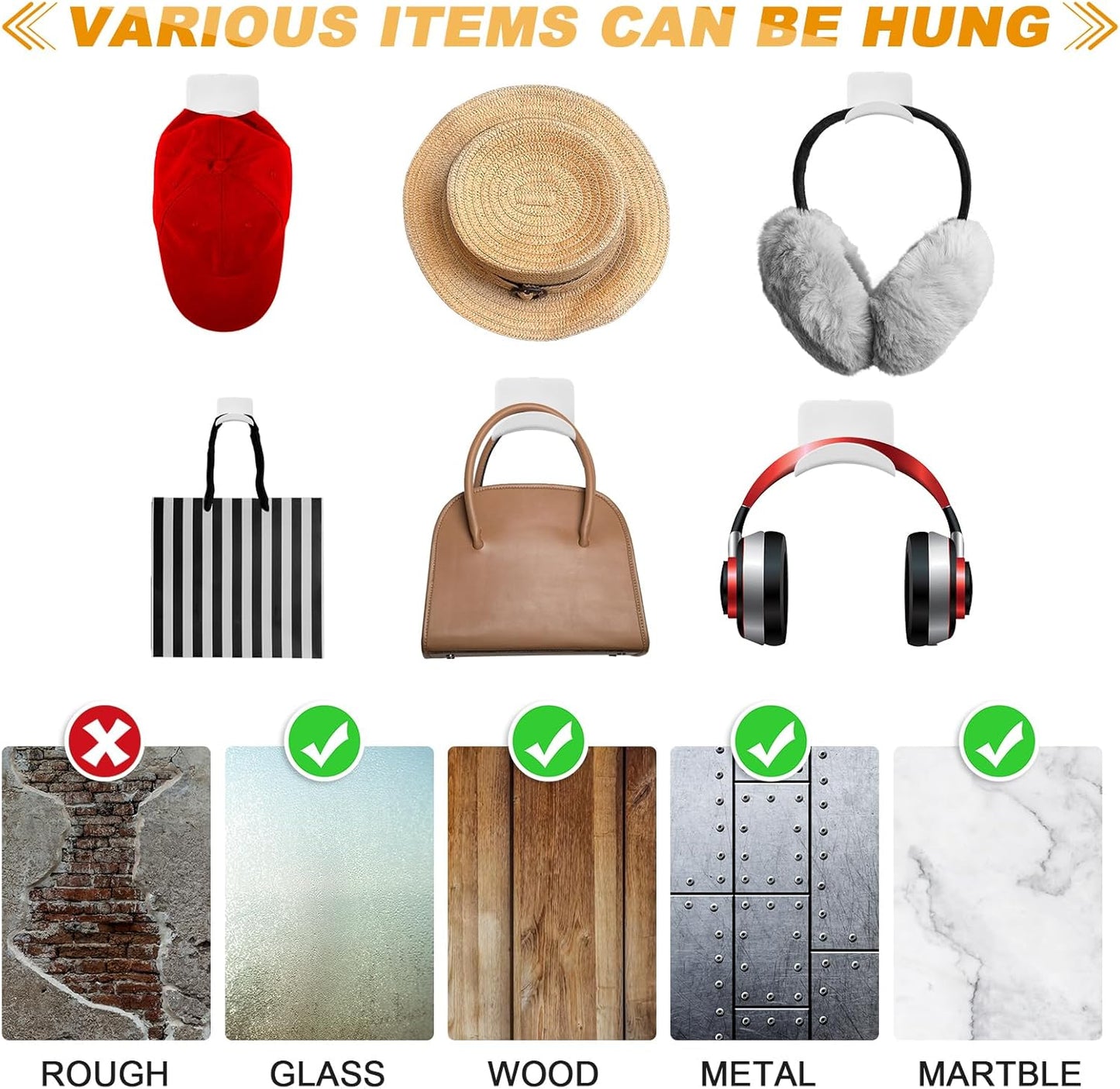 24 Pcs Headphone Wall Hangers Adhesive Gaming Headset Holder Hooks for Wall Mount Strong Universal Stand Hooks for Most Headphone Controller, Hat, Baseball Caps, Closet, Door (White)