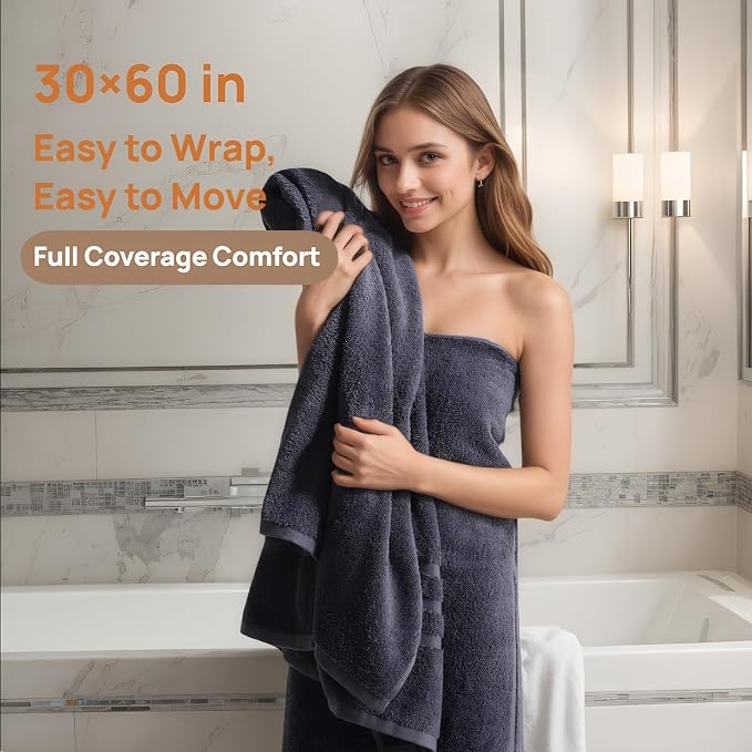 Bath Towels 4 Pack, 30 x 60 Inches, Large 100% Cotton Towels, Comfortable - Image 3