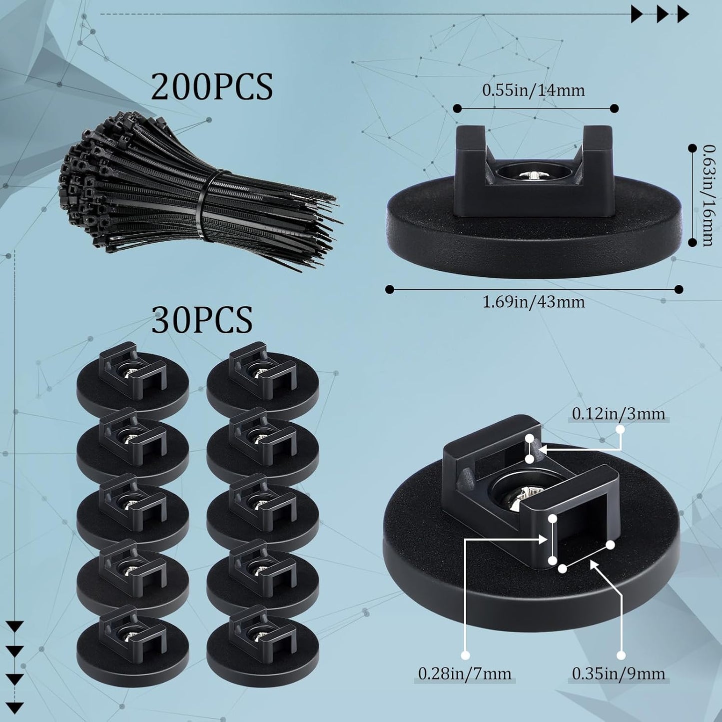 Yookeer 230 Pieces Magnetic Zip Tie Mount Multipurpose Cable Holder Magnets Magnetic Wire Management Bases with Heavy Duty Zip, Mount Nylon Cable Ties in Total (43 mm)