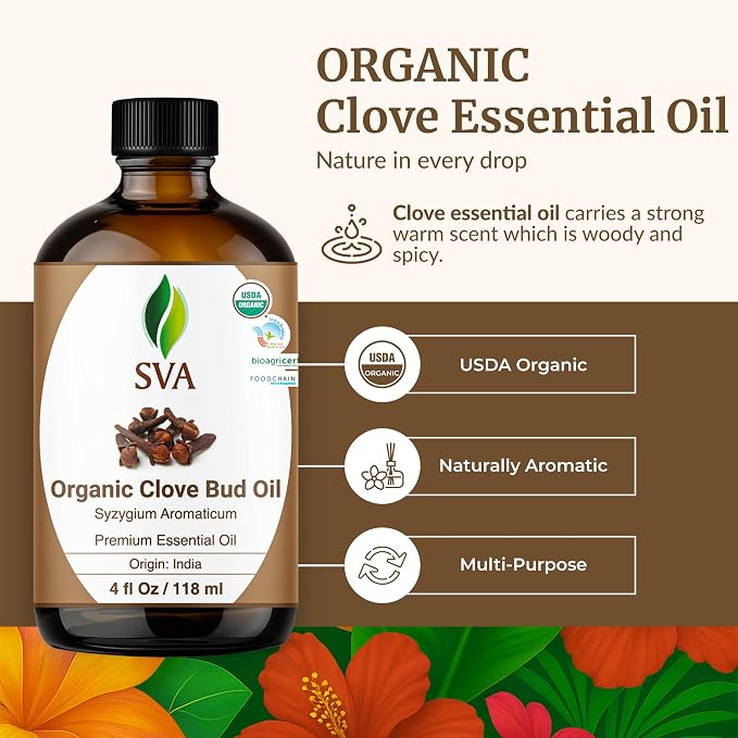 SVA Clove Essential Oil Organic – 4 Fl Oz – 100% Natural Organic Clove Oil - Image 2
