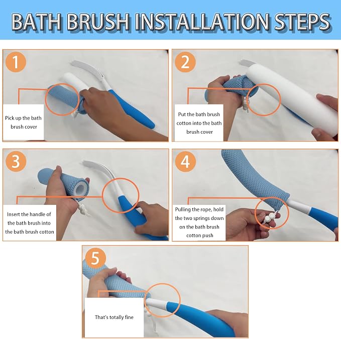 15.35" Back Bath Brush with Sponge, Back Scrubber Bath Mesh with Anti-Slip - Image 7
