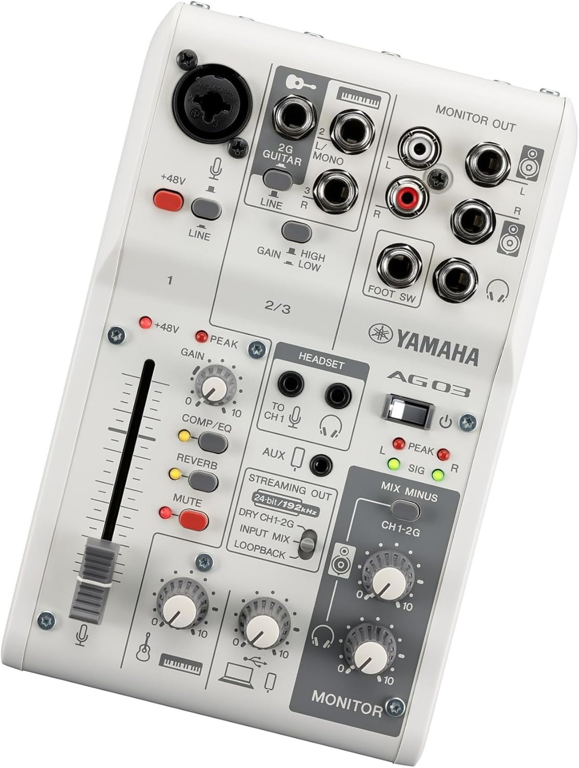 Yamaha AG03MK2 White 6-Channel Live Streaming Loopback Mixer/USB Interface with Steinberg Software Suite
