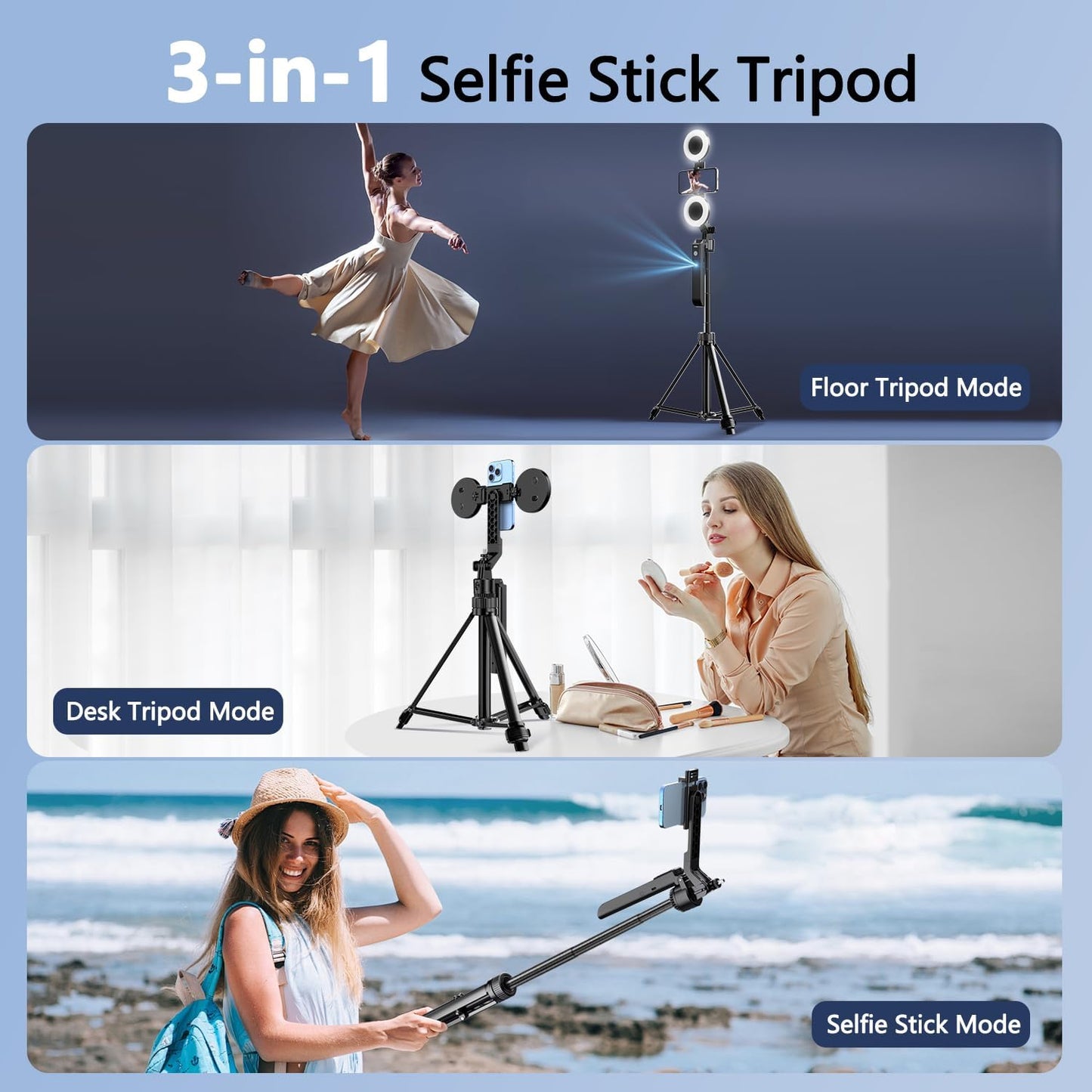 70.9" Auto Face Tracking Tripod 360° Rotation with Lights, Motion Sensor Phone Tripod Stand Selfie Stick with Remote, Face Body Gesture Control Phone Camera Holder for Vlog/Live Stream/Video Recording