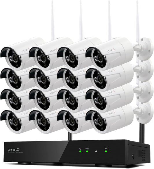 XMARTO Wireless Security Camera System 16CH Wi-Fi 6 16PC 3MP Wireless Security IP Camera System(Built-in Router, Plug N Play, Mobile View, Night Vision, Supports Audio Microphones)