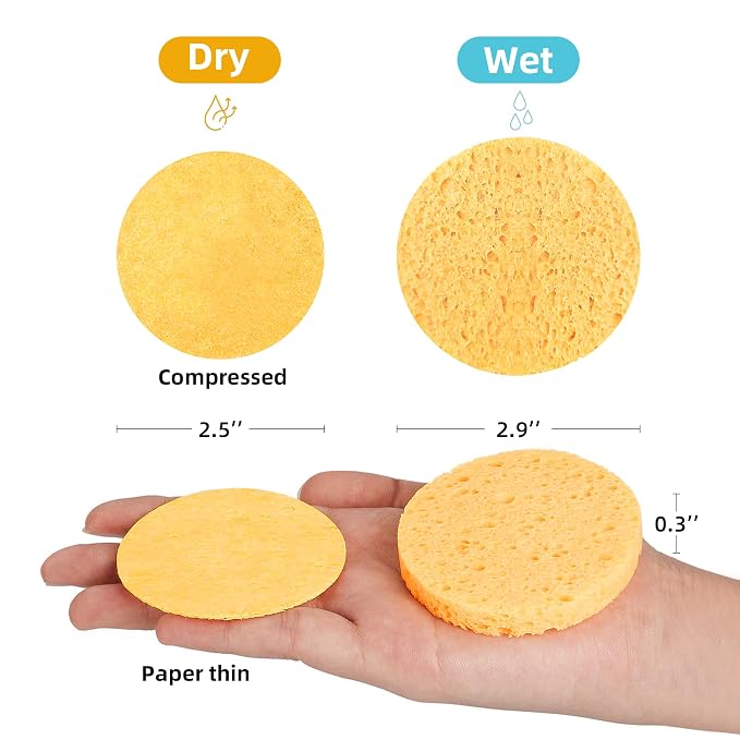 60-Count Compressed Facial Sponges|100% Natural Kickleen Cellulose Cosmetic Spa - Image 4