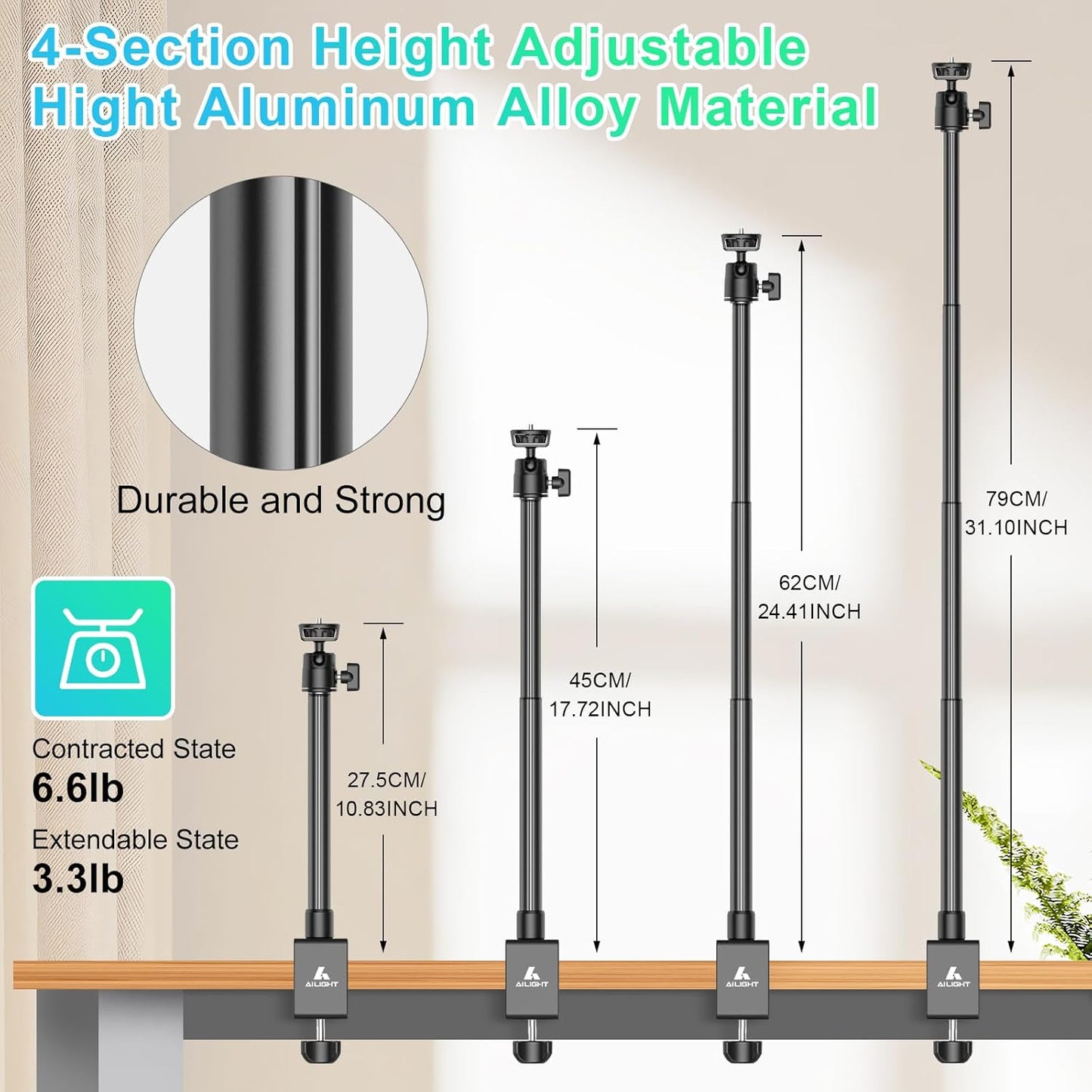 ailight Webcam Stand for Desk, Adjustable Camera Desk Stand Webcam Mount for Obsbot GoPro Anker insta Logitech Webcam C922 C930e C920S C920 C615 C960 C920x with 1/4" Thread