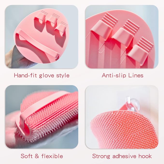 Manmihealth Silicone Back Scrubber & Soft Bath Glove Set 4 PCS, - Image 6