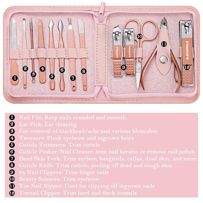 FAMILIFE Manicure Set, Professional Nail Kit Stainless Steel Nail Clipper Set - Image 6