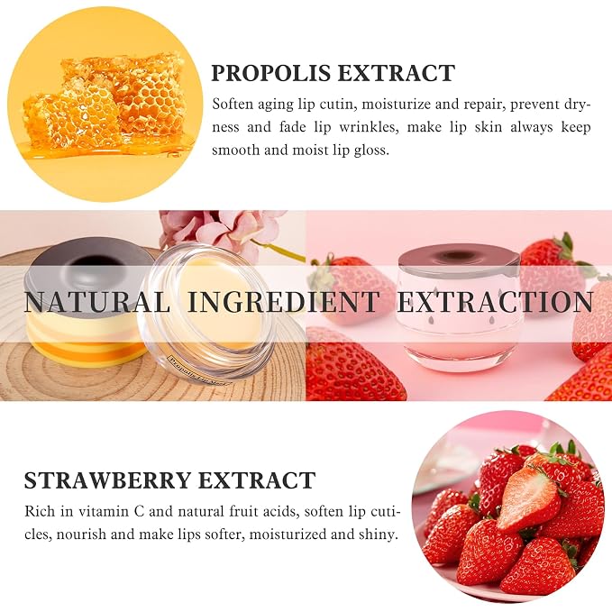 4 PCS Honey Lip Balm Pot, Strawberry & Honey Lip Mask, Hydrate & Moisturizing - Image 6